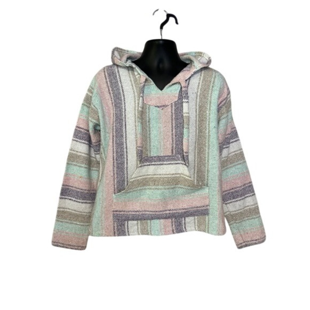 Earthbound Mexican Baja Hoodie  Pullover Pancho Unisex Striped Mexico 38/40 Sz M